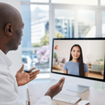 Therapist explaining telehealth vs in person therapy