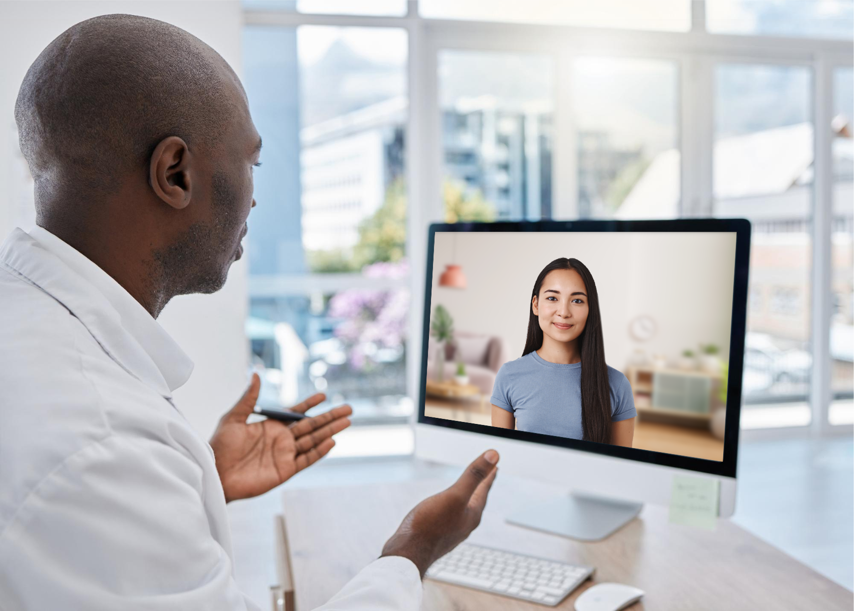Therapist explaining telehealth vs in person therapy